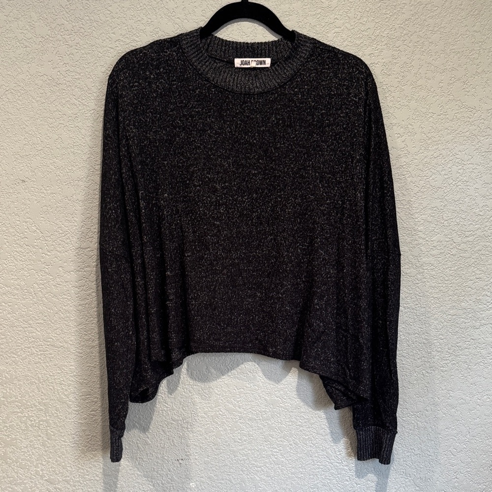 JOAH BROWN Speckled Black Long Sleeve Comfy Oversized Fall Top